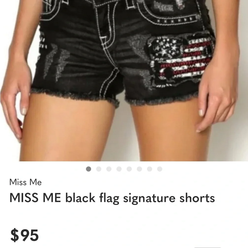 Miss Me Black Jean Shorts with Flag Design - Picture 1 of 4